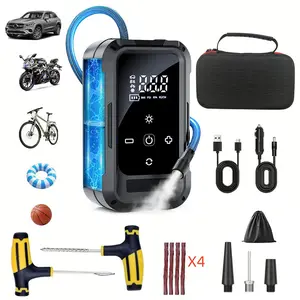 【FathersDayGift】Tire Inflator Portable Air Compressor, with Digital Pressure Gauge, Tire Repair Kit with Air Compressor, Tire repair tools, 2X Fast Inflation Auto Shutoff Tires Pump for Cars Motors Bikes Balls - Tire repair kits