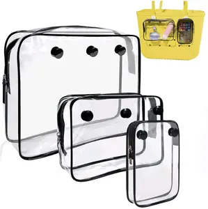 Clear Insert Bag for Rubber Beach Bag, Accessories, Designer Zipper Inner Bag Divider Storage Compatible with Bogg Bag, Transparent Travel Toiletry Brush Organizer for Beach Tote Bag  Set