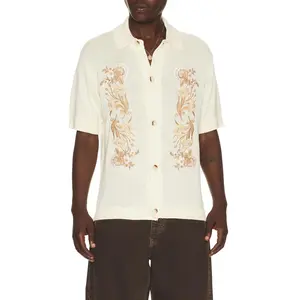 Central Park West Anderson Embroidered Camp Shirt in Ivory Combo
