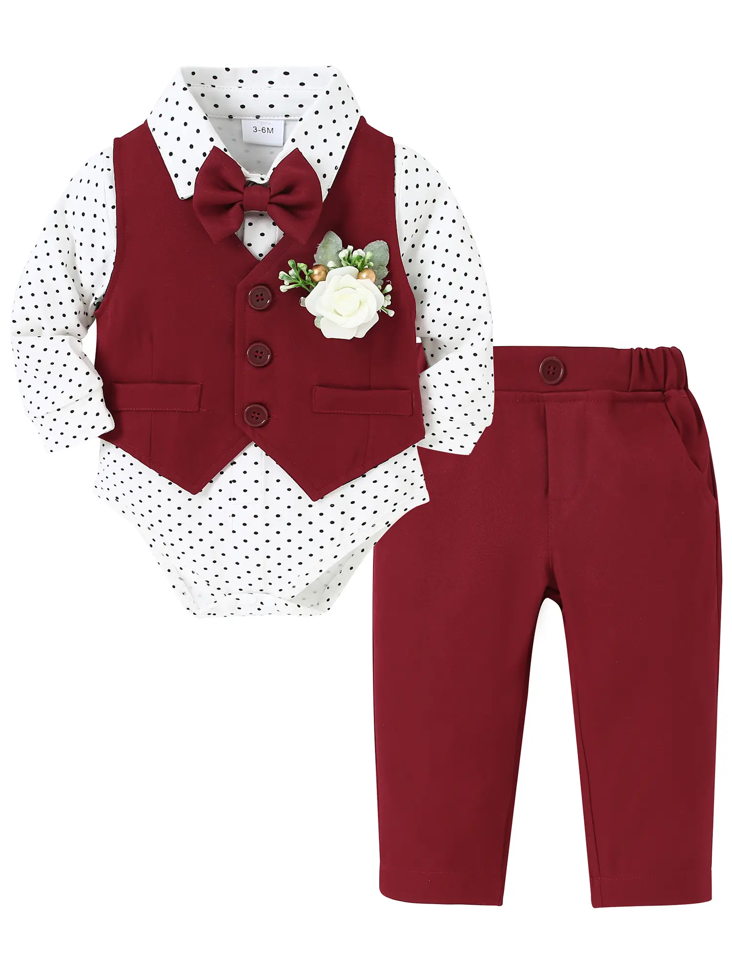 Baby Boy's Classic Gentleman Suit, 5-Piece Cotton Blend Baptism Set with V-Neck Vest, Bowtie & Dress Shirt for Formal Events, 0-24M