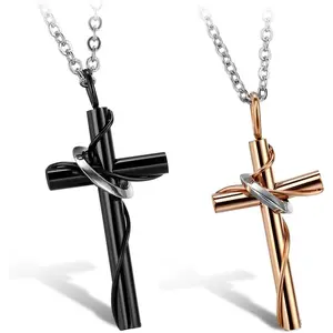 Couples Cross Pendant Necklace: Couples Necklace Stainless Steel Matching Necklace Jewelry Gift for Mens Womens