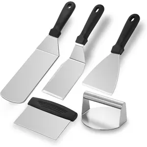 Metal Spatula Set Stainless Steel Griddle Spatula-Teppaniyaki Spatulas- Press-Professional Flat BBQ Grill Griddle Accessories- Spatula Pancake Flipper Hamburger Turner