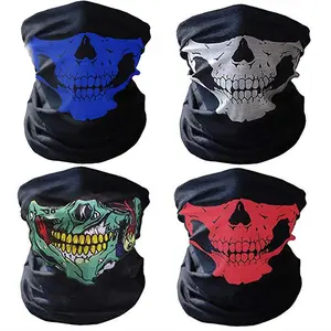 4 PCS Skull Mask Bandana Skull Face Mask Balaclava Ghost UV Sun Wind-proof Dust Protection Neck Gaiter Cycling Motorcycle Bandana for Men Women Halloween Dance Costume Party Cosplay