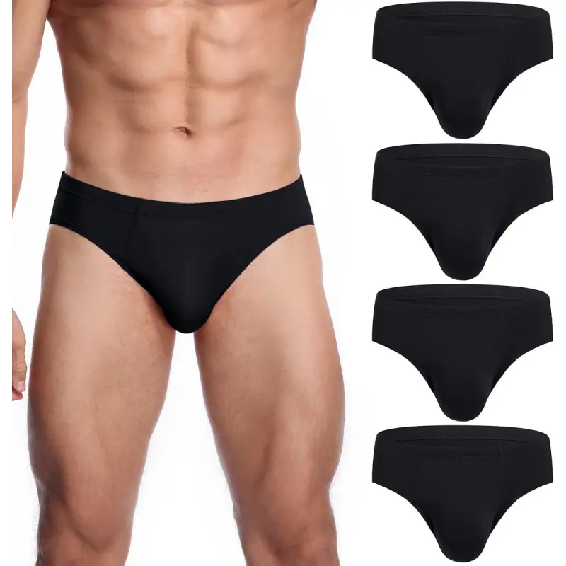 Men's 4-Pack Plain Modal-Viscose Microfiber Briefs, Smooth Stretch Menswear Underpants with No Fly & Covered Waistband, Silky Touch, Fabric