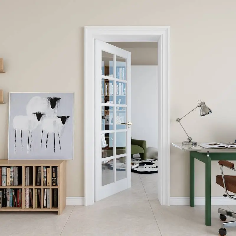 10-Lite Glass Door,Preassembled Clear Glass French Door,for Closet Pantry Bedroom Livingroom Study Office,as Prehung, Pocket, Barn Doors-Shaker w/o Hardware,White