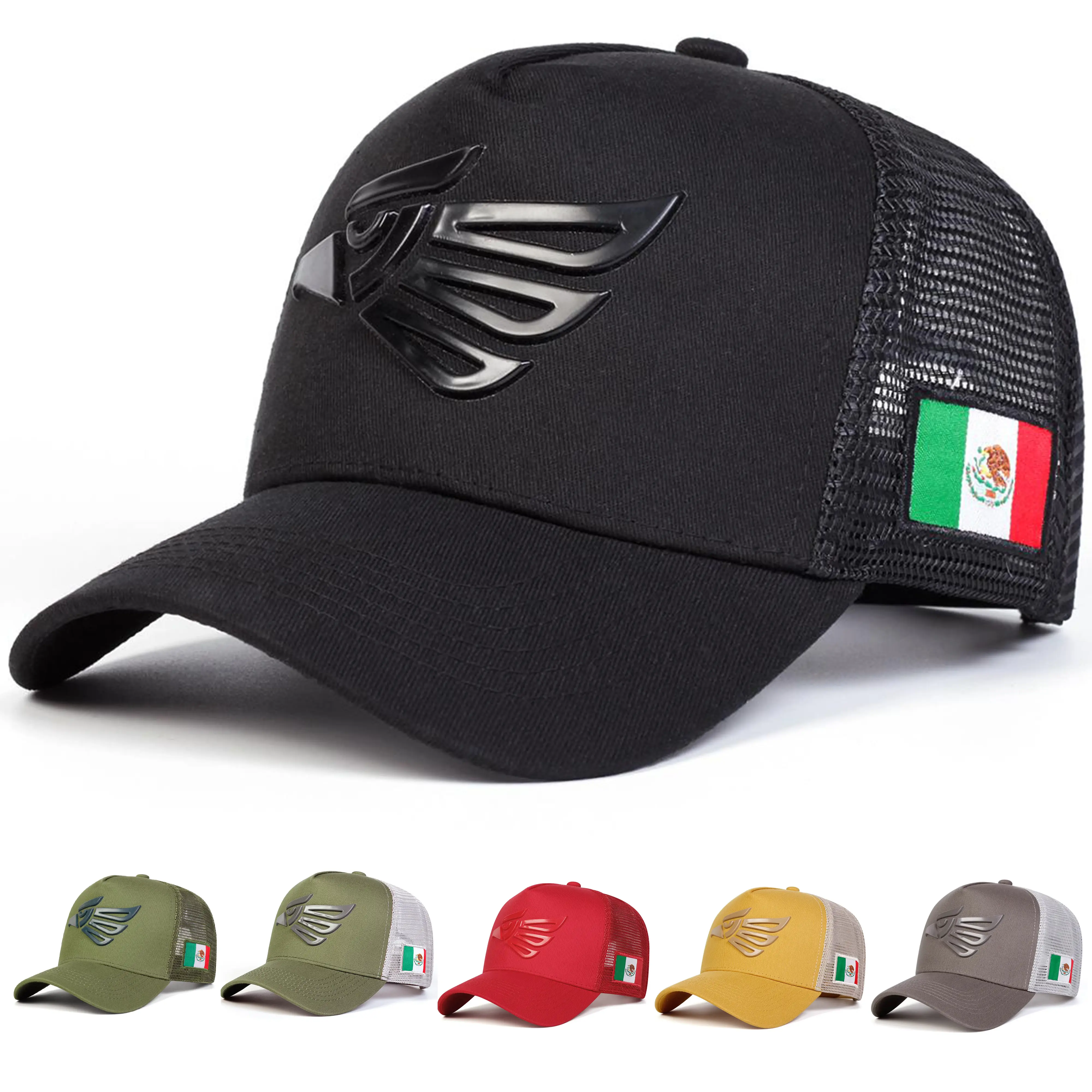 Unisex Graphic Trucker Hat - High Quality Fitted Snapback Hat with Mexican Flag Patch, 3D Raised Logo, Optimized Buckle, Mesh Ventilation for Outdoor Streetwear, High Quality Hat, Breathable Mesh Caps
