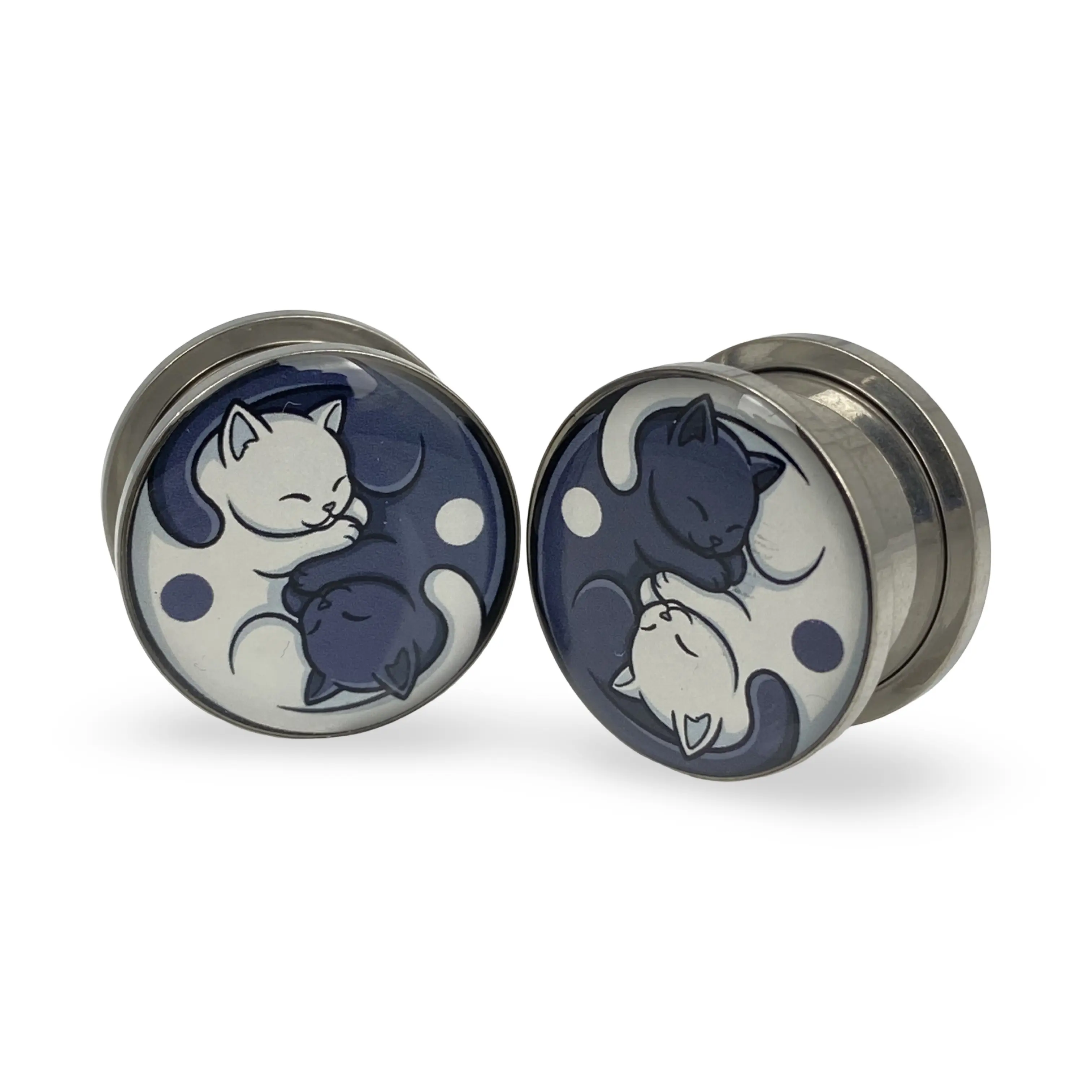 Cat Yin Yang Picture Plugs gauges pair body jewelry
