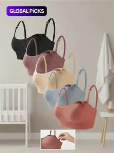 Women's Solid Detachable Adjustable Strap Nursing Bra Set, Front-Closure Bra, Soft Comfortable Breathable Pregnancy Maternity Bra, Maternity Clothing, Maternity Lingerie