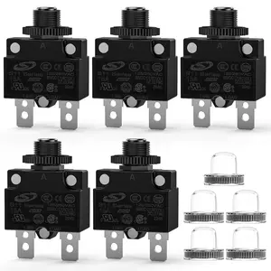Nilight 5PCS 15 Amps Thermal Circuit Breaker 125/250V AC 65V DC Push Button Manual Reset Thermal Overload Protector Waterproof Cap Auto Trip Resettable for Industrial 12-24V Auto Cars