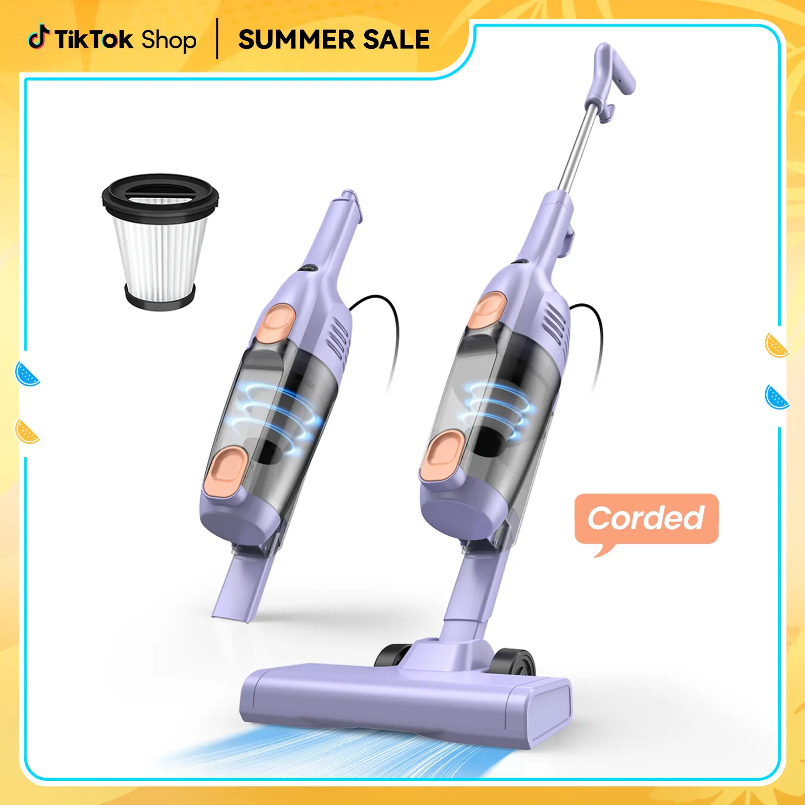 INSE R6X Aspiradora Escoba con Cable 600W 15KPa, Ultraligera sin Bolsa, 3 en 1 de Mano para Hogar, Alfombra, Suelo Duro, Pelo de Mascotas y Coche Púrpura Upright Vacuums pet lovers Summer Sale
