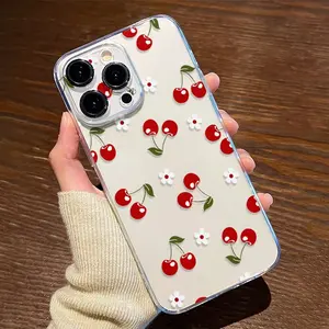 Transparent Floral Flower Cherry Anti-Drop Phone Case, Compatible with Apple & Samsung Models, Perfect Gift for Women & Girls