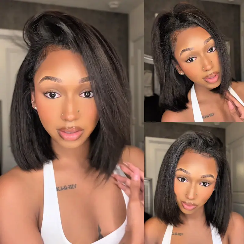 [WEAR GO HALF WIG] ISEE HAIR Invisible Hairline Wear Go Half Wig Kinky Straight 180% Density Bob Style Seamless Flip Over Wig Glueless Human Hair Wigs Beginner Friendly #SummerWins #DealsForYouDays summer hairstyles