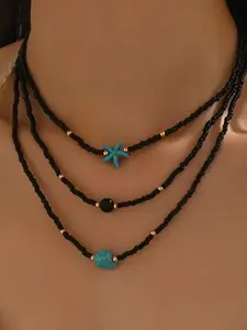 Women's Fashion Necklace Set, Bohemian Style Vintage Pearl Beaded Necklaces, Summer Beach Vacation Sea Star Round Bead Jewelry