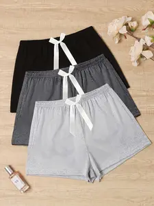 Women's Three-Pack Plain Pajamas Sleepwear Shorts Set, Soft Comfortable Casual Loungewear Homewear Bottoms, Perfect for Home Relaxation & Daily Wear