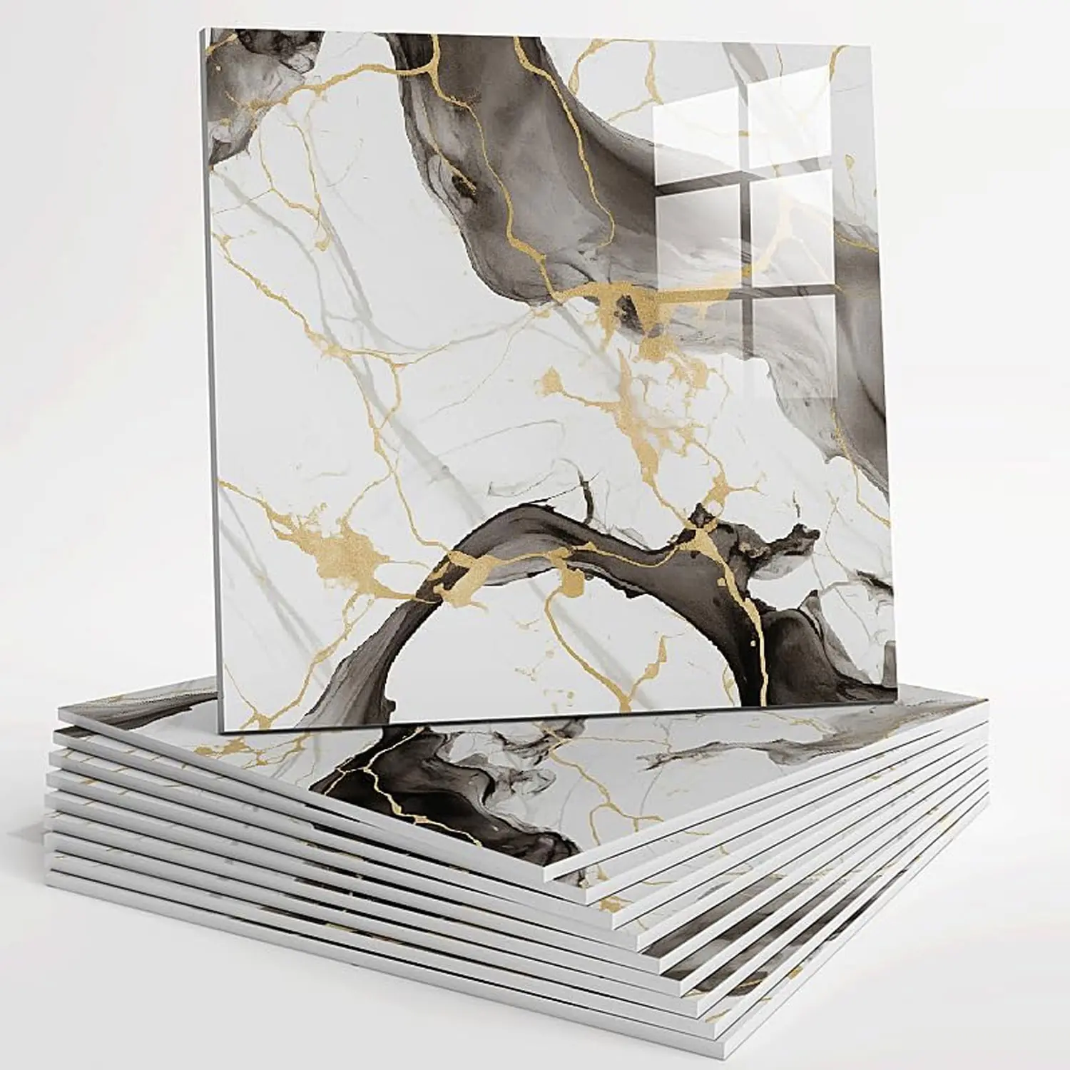 10/20pcs laminated tile shower waterproof marble tile wall panels, 11.8 "x11.8" self-adhesive backsplash tiles, Durable PVC Construction wall panels, home bathroom, kitchen, living room shower tiles