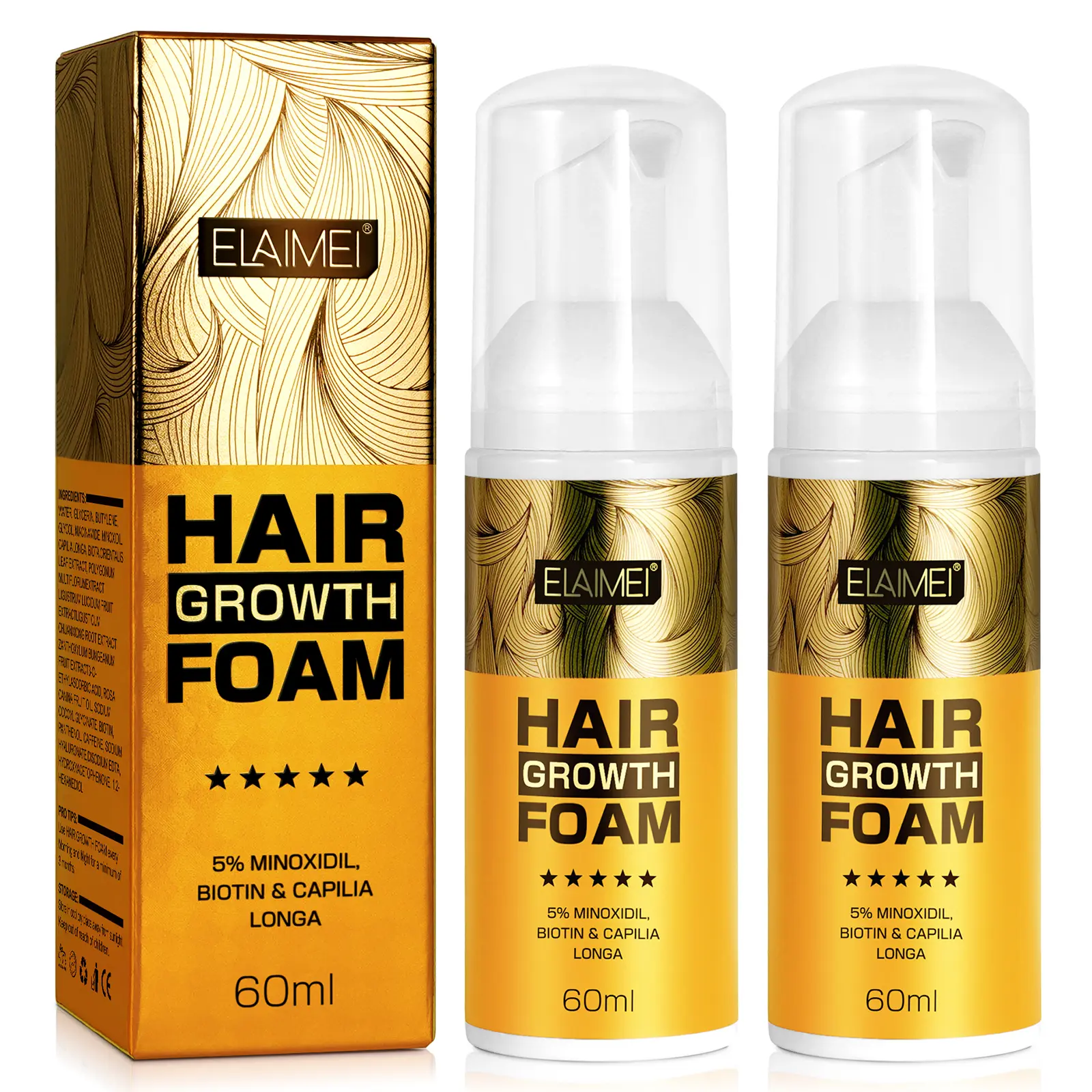 Minoxidil Hair Growth Foam - Biotin Rich Haircare with Ginseng Extract, Natural Oil, Natural Ingredients for Stronger Hair (2.02 Fl Oz/60ml)