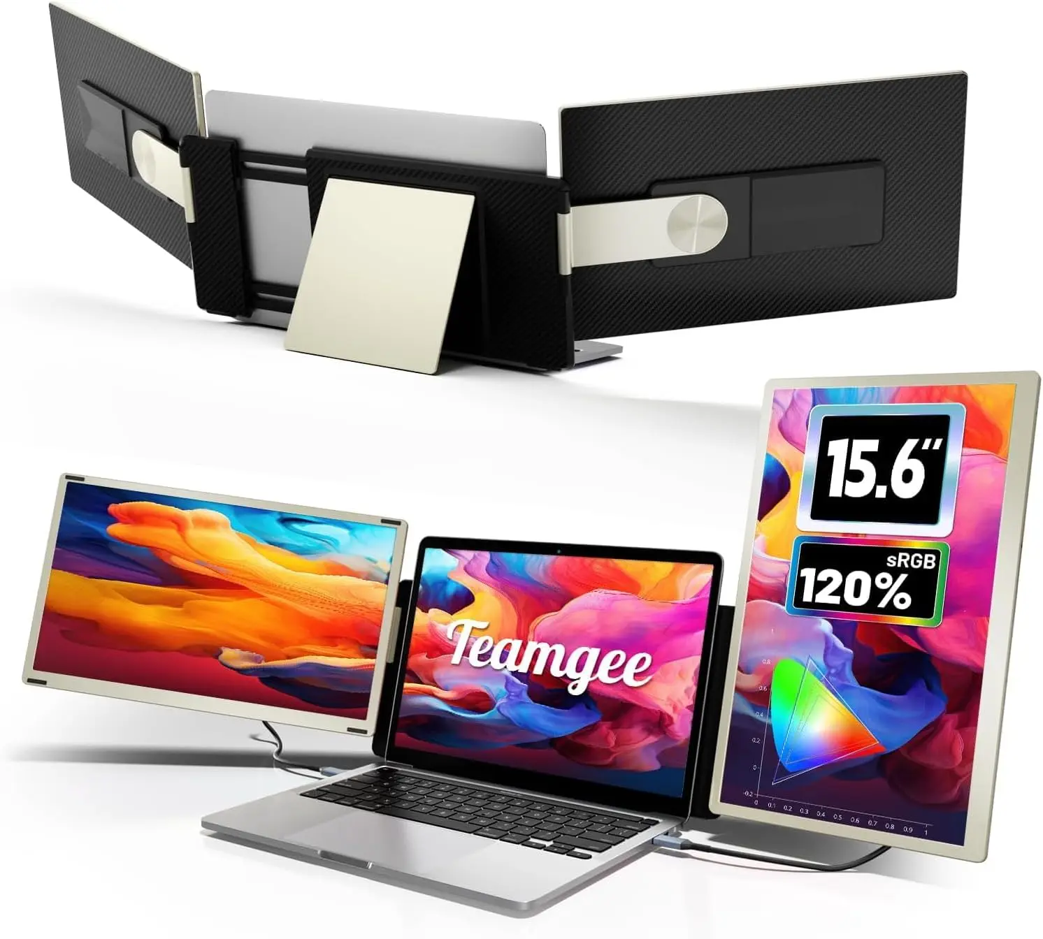 Teamgee 15.6" IPS Laptop Screen Extender - Extended Monitor for Laptop, Swivel Portable Triple External Display for 13-17” Mac/Windows, 120% sRGB FHD, Metal Stand, 235° Rotation, Ideal for Hybrid Work, Swivel Portable Monitor tiktokshopbacktoschool
