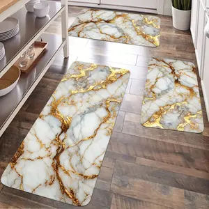 JIT 2/3pcs Kitchen Marble Gold texture carpet Carpet decoration gift Kitchen carpet set, Flannel bedside set floor mat anti-slip washable bedside soft carpet, suitable for kitchen, laundry room, corridor floor running mat carpet