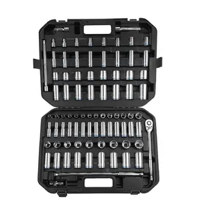 BLACK CANYON 84 Piece 1/2" Drive Impact Socket Set, Metric (3/8 to 1-5/16 inch) & Metric(10 to 32mm), Standard Deep Socket Set with 90 Tooth Ratchet, Extension Breaker Bar, Heavy-Duty Case