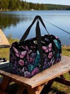 1pc Midnight Owls Garden Travel bag with Adjustable Shoulder Strap, Unisex Handbag, Large Capacity Travel Bag, Travel Organizer Bag, Suitable for Weekend Getaways, Artistic Luggage Accessory, Machine Washable