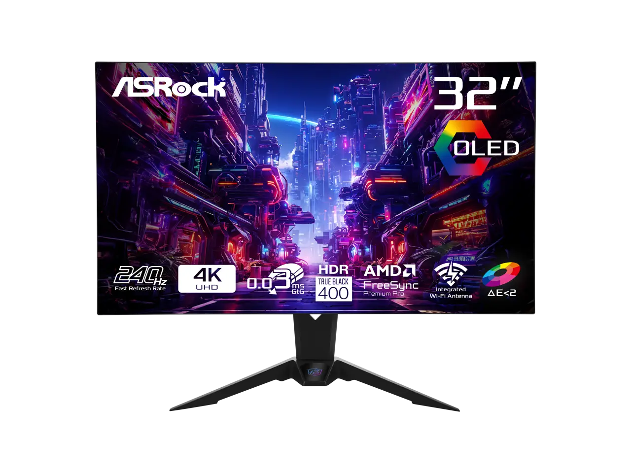 ASRock Phantom Gaming 31.5" 240Hz 4K/UHD (3840x2160) Flat WOLED Gaming Monitor, 0.03ms (GTG), 99% DCI-P3 / 132% sRGB Color Space, 2 x HDMI 2.1, 2 x DisplayPort 1.4, 3 x USB, PGO32UFS