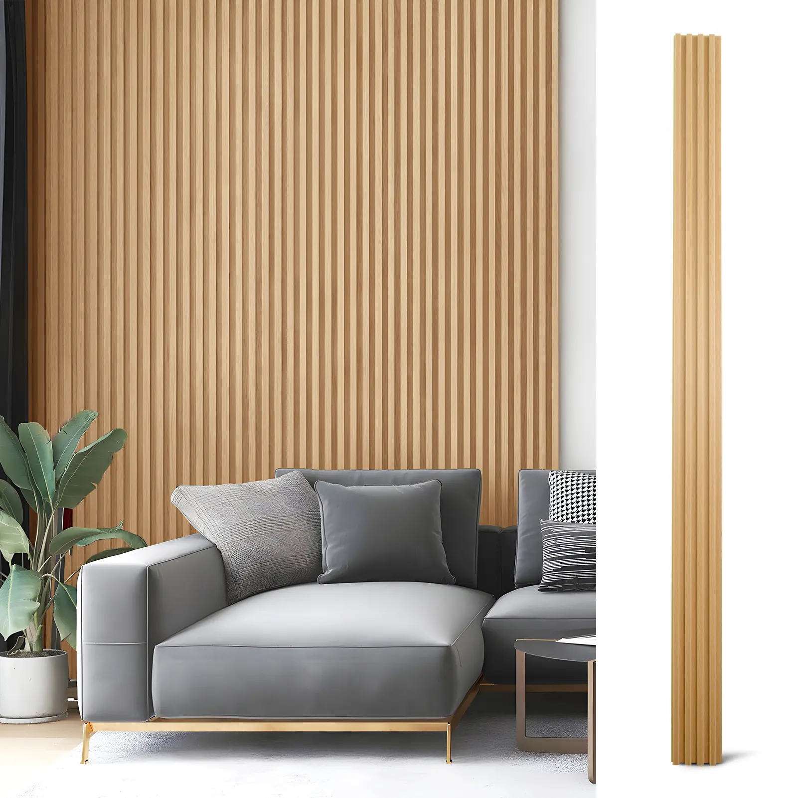 Art3d 3D Acoustic Slat Wall Panels (8-Pack, 96x6.3in) - WPC Fluted Wood Wall Panels for Modern Interior Decor, TV Background & Living Room, Easy DIY Installation