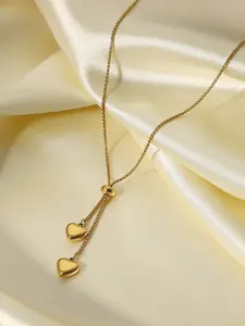 Women's Fashion Necklace, Titanium Steel Y-Shape Rope Chain Design, Two Heart Pendants, Elegant Jewelry Accessory for Women