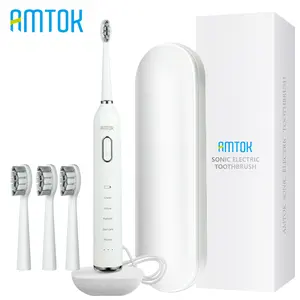 Amtok Sonic Electric Toothbrush for Sensitive Teeth and Gums 60-Day Longest Battery Life 5x3 Sonic Modes 42K VPM Deep Clean Fast Wireless Charging 4 Brush Heads with Travel Case