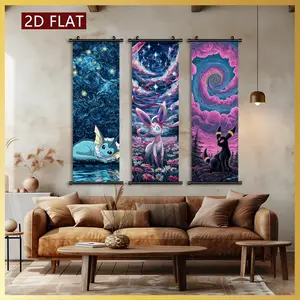 [2D-Flat]3pcs Posters Canvas Wall Art Anime Art Print Ink Wash Painting Unframed Scroll Hanging Painting, Canvas Prints, With Scroll Ord Art Decor HD, Best Gift for Friends, Modern Home Decor, Fade-Resistant Art