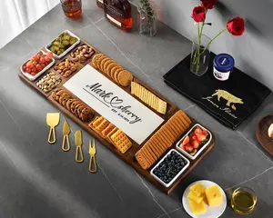 Wood Marble Cheese Board Set with Utensils Personalized Gifts for Couples Anniversary Laser Engraved Cutting Board, Custom Charcuterie Board