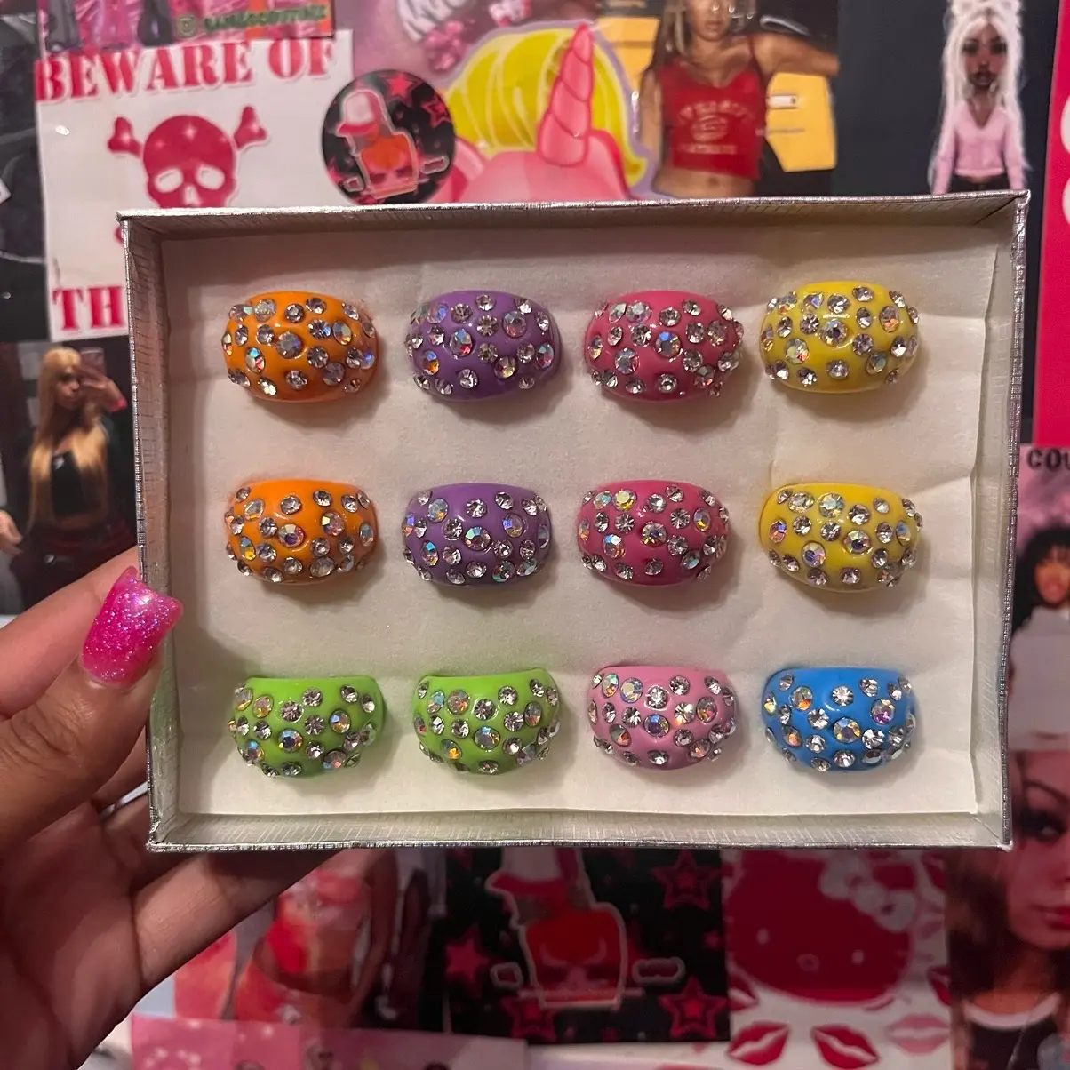 y2k rhinestone dome rings | mcbling jewelry | trashyy2k | vintage rings girl jewelry non tarnish