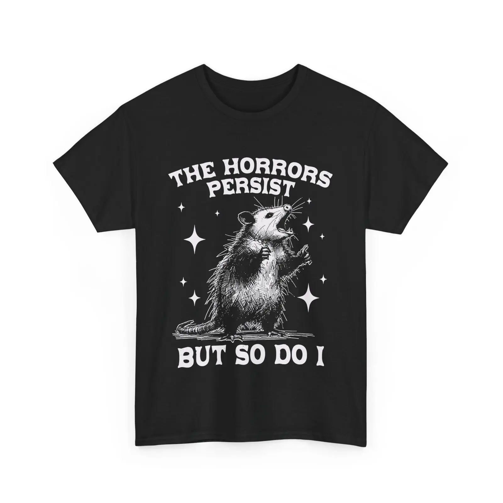 #TikTokShopRestock  Plus Size The Horrors Persist But So Do I Shirt, Retro Opossum Shirt, Sarcastic Shirt, Funny Mental Health, Meme Shirt, Opossum Shirt,Funny Raccon Tee Casual Black
