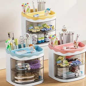 High-Value Rotating Pen Holder, Multi-Layer Transparent Storage, Cartoon Decorative Stationery, Stationery Accessories Box, Desk Organizers with Compartments, Small Item Classification Organizer
