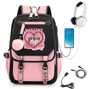Katseye Merch Cute Backpack Campus Bag Lightweight New Semester Gifts Korea Pop Backpack for Girls Kids Teens School Backpack School Kids Bookbag with USB Charging Port