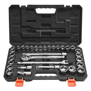 VEVOR Socket Set, Summervibes,Summervibes, 33 Pieces, 1/2 inch Drive Socket and Ratchet Set, SAE and Metric, Mechanic Tool Kit with Ratchet Wrench, Extension Bar and Storage Case, CR-V Alloy Steel, for Automotive Repair