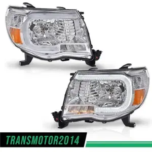 Fit For Toyota Tacoma 2005-2011 LED DRL Tube Chrome Headlights HeadLamps Pair