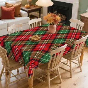 Plaid Pattern Tablecloth, Holiday Party Decor, Outdoor Picnic Camping Round Table Cover, Vintage Farmhouse Kitchen Accessory Gift
