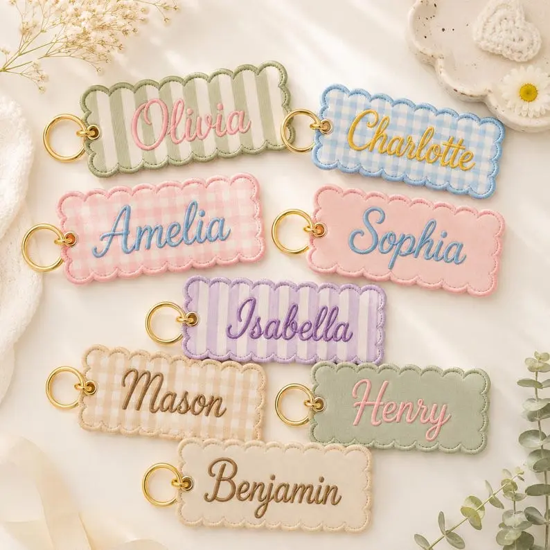 [send name via message or add note] Custom Embroidered Name Keychain, Personalized School Bag Tag, Back To School Gift for Kids, Aesthetic Name Keyring