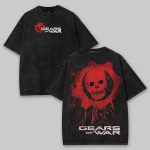 Gears of War Washed Tshirt, Short Sleeved Top, Unisex Game Shirt, Gears of War Fan Gift, Gamer Gift, Retro Black Gaming Top Cotton Fabric Casual Clothing 90s Graphic Tees Men's T-shirt