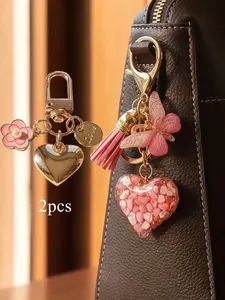 Fashion Transparent Heart Design Women's Bag Charm, Butterfly Keychain, Heart Combo, Elegant Accessory Set, 2 Pieces