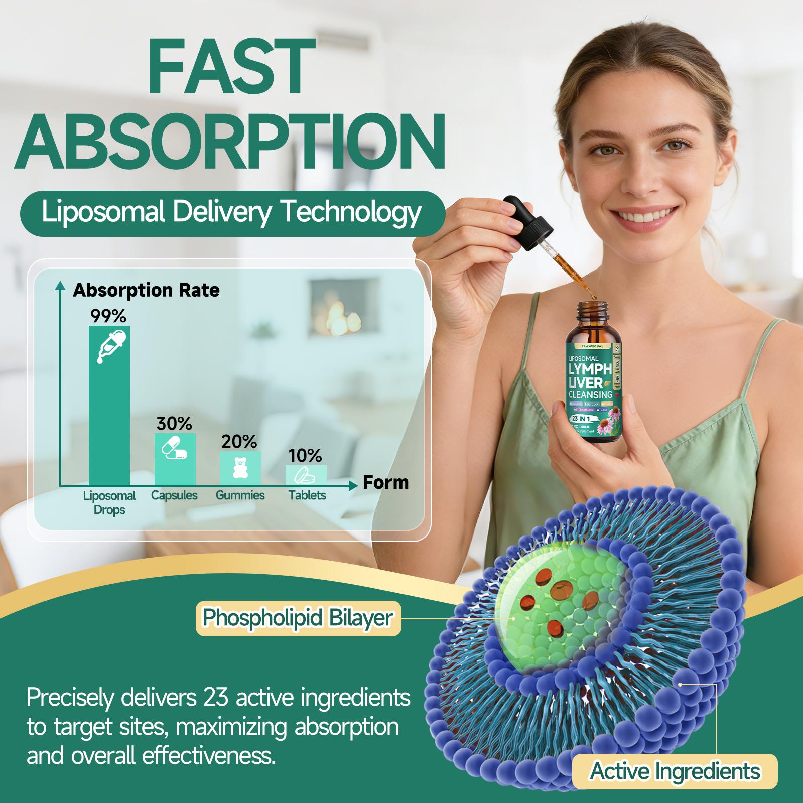 Lymphatic Drainage Support Drops  - Liposomal 23 In 1 Organic Supplement Help Fast Absorb with Burdock Root Echinacea CleaversHerb Dandelion Supports Lymphatic Health 2FL.OZ Healthcare Natural Supplement