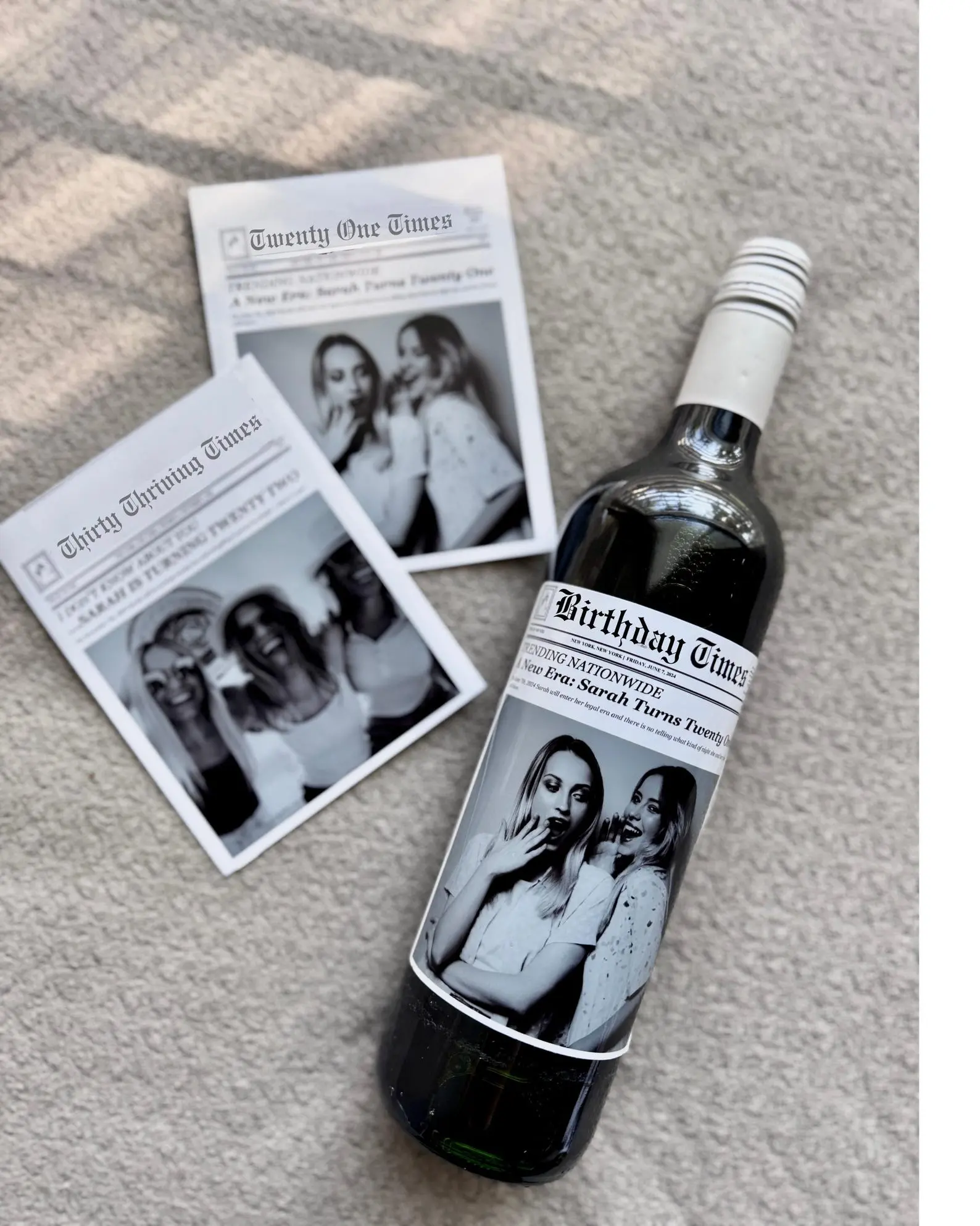 Personalized Newspaper Bottle Label - 750ml Vertical/Horizontal Small Custom Photo Wine Label for Wine, Champagne, Birthday Gifts, Wedding