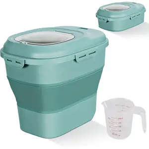 Collapsible Airtight Food Storage Containers 20-50 Lbs, Leakproof Sealable Dispenser Bin with Rolling Wheel Locking Lid for Cereal Rice Flour Sugar Dog Pet Food, Large Kitchen Pantry Holder