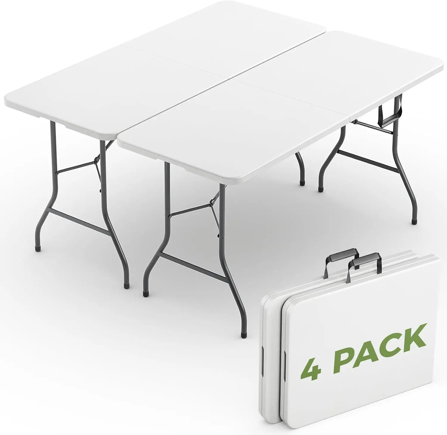 6FT Folding Table 2/4 Pack,Heavy Duty Plastic Foldable Tables with Carry Handles,Fold-in-Half Portable Utility Tables with Steel Legs for Party,Wedding,Banquet, Camping,Picnic,Event,Indoor Outdoor,White