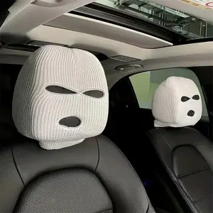 2 PCS Car Headrest Cover, Funny Face Mask Auto Front Seat Head Rest Protector, Personalized Ski Mask Seat Cover Headrest Trim，Winter Full Face Mask Cover for Winter Outdoor Sports