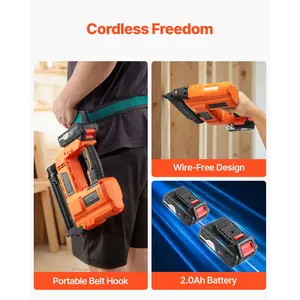 2-in-1 Cordless Brad Nailer, 18 Gauge, 20V Battery Powered Nail Gun and Staple Gun, with 500 pcs Nails, 500 pcs Staples, 2.0 Ah Li-ion Battery and Charger, for Home Improvement, Woodworking