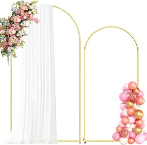 2pcs Gold Wedding Arch, 7.3ft H + 6ft H Gold Metal Wedding Arch Stand Gold Arched Backdrop Frame
