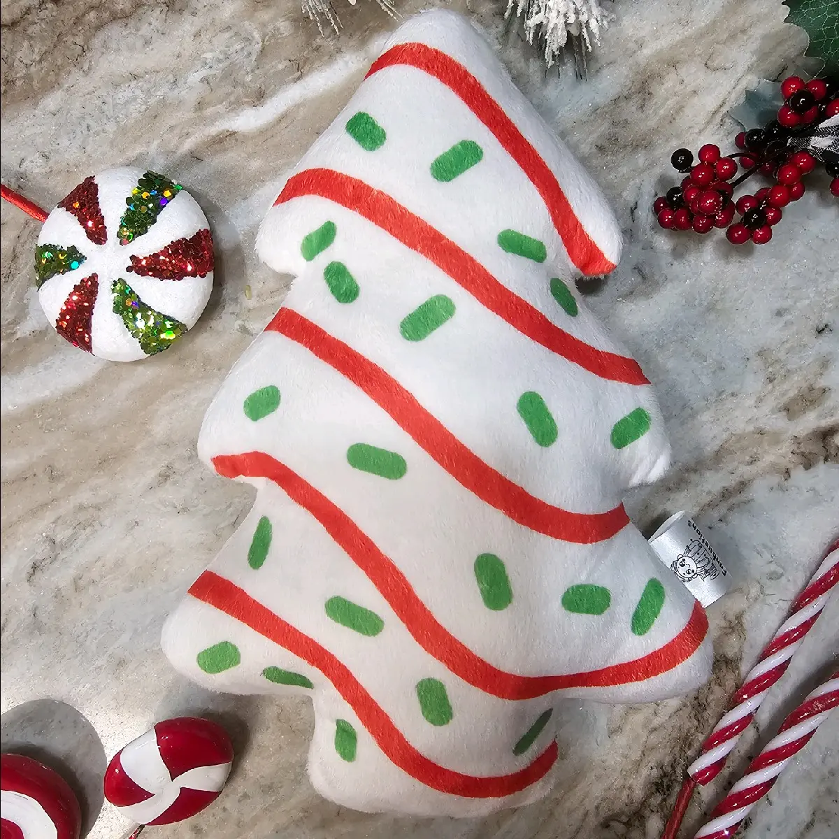 Kawaii Tree-Shaped Christmas Cake Plush Pillow - 10-in Handmade Custom Prototype, 8-in Wide Super Soft Unisex Festive Decoration, White Holiday Party Home Supply Gift