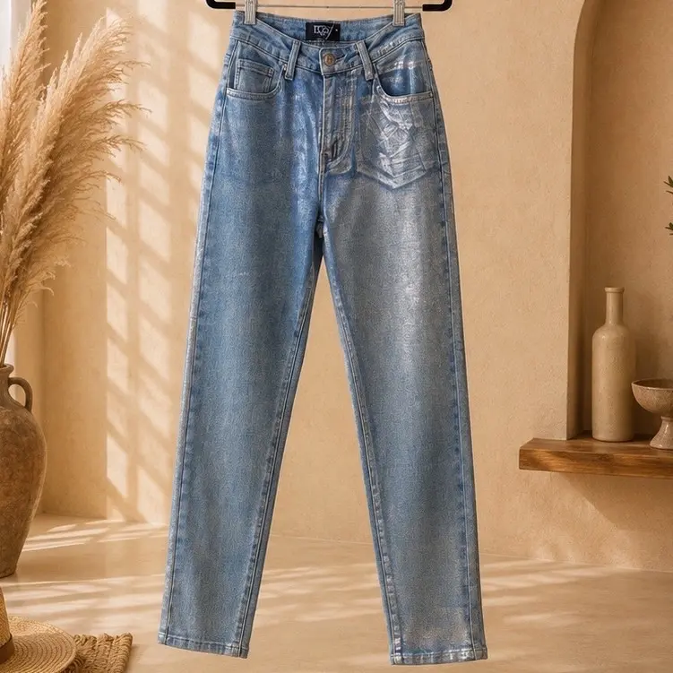 Metallic Glow Skinny Jeans | High Rise Shimmer Denim