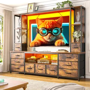 Raybee Furniture 65" Modern TV Stand with 11 Large Drawers, 3 Types of Drawers, 2 Customizable LED Lights, 3 Power Outlets & 2 USB Ports